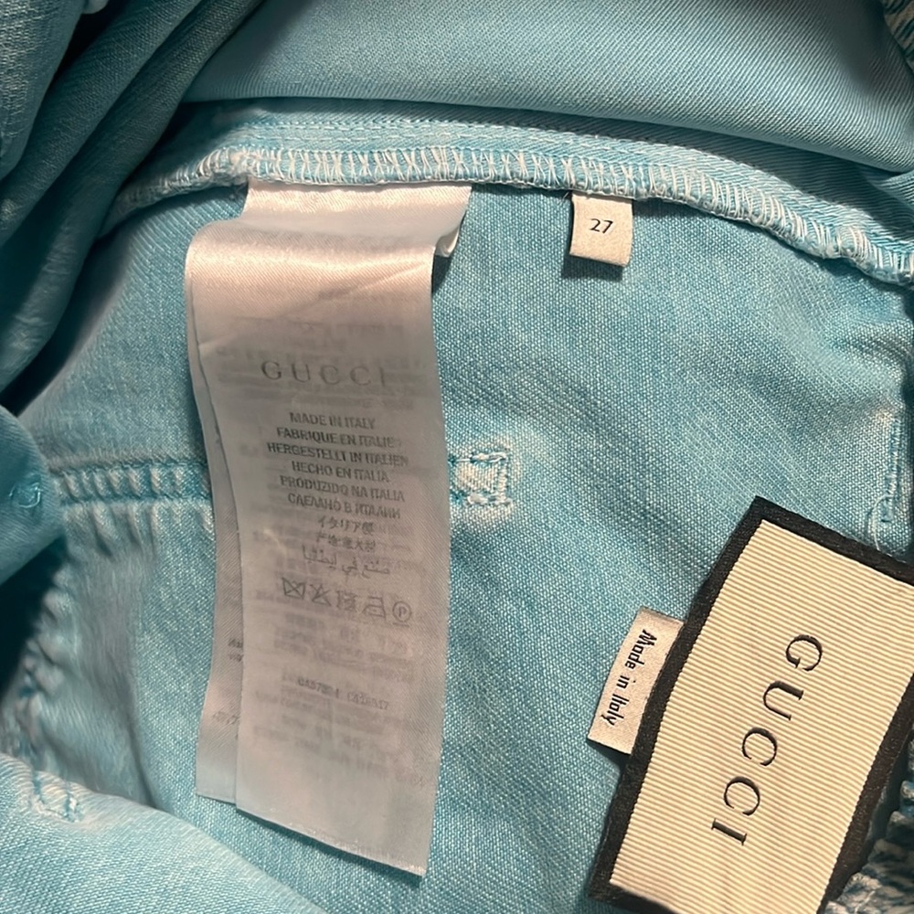 Authentic Gucci Blue paper bag waist cherry appliqué jeans 27 - Picture 10 of 12